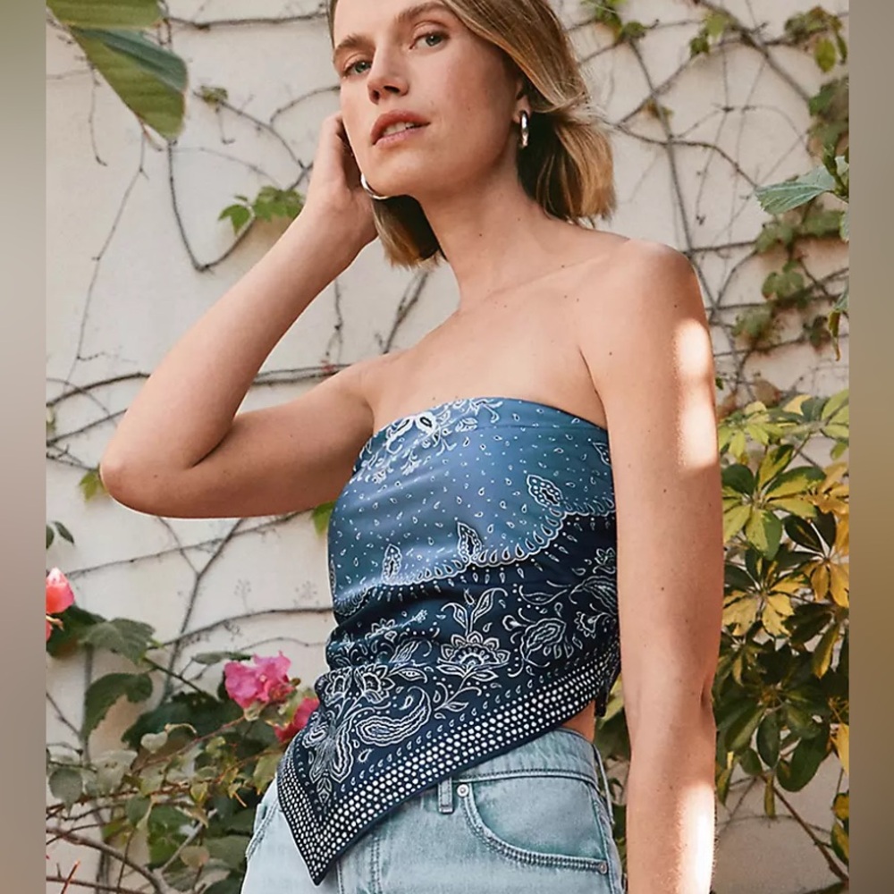 Loft Bandana print country strapless top small new
